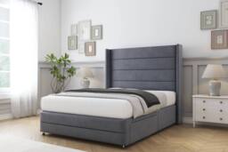 "Sloomy Sterling Plush Divan Base 2 Drawers - 54"" Wing Headboard-Footboard in Dark Grey - Size: King" - thumbnail 3