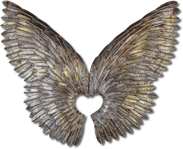 Inspirational Gifting Angel Wings Hinged Metal Wall Art Screen For Your Home Or Garden 90cm Tall in Silver