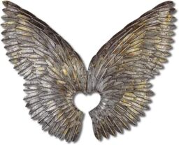 Inspirational Gifting Angel Wings Hinged Metal Wall Art Screen For Your Home Or Garden 90cm Tall in Silver
