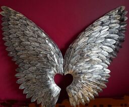 Inspirational Gifting Angel Wings Hinged Metal Wall Art Screen For Your Home Or Garden 90cm Tall in Silver - thumbnail 2