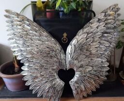 Inspirational Gifting Angel Wings Hinged Metal Wall Art Screen For Your Home Or Garden 90cm Tall in Silver - thumbnail 3