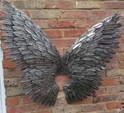 Inspirational Gifting Angel Wings Hinged Metal Wall Art Screen For Your Home Or Garden 90cm Tall in Silver - thumbnail 4