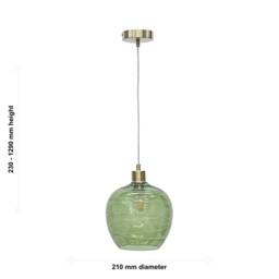 First Choice Lighting Set of 2 Leah - Green Ripple Glass Globe Satin Brass Pendant Fittings - thumbnail 6