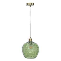 First Choice Lighting Set of 2 Leah - Green Ripple Glass Globe Satin Brass Pendant Fittings - thumbnail 2