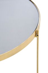Orsina Polished Large Silver Mirror Side Table, Round Table With Mirror Glass Top, Chrome Lattice Base Lounge Sofa in Gold - thumbnail 3