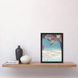 Artery8 Hiroshige Framed Wall Art Hawk Over Jumantsubo Plain At Fukagawa in Blue - Size: A4 - thumbnail 2