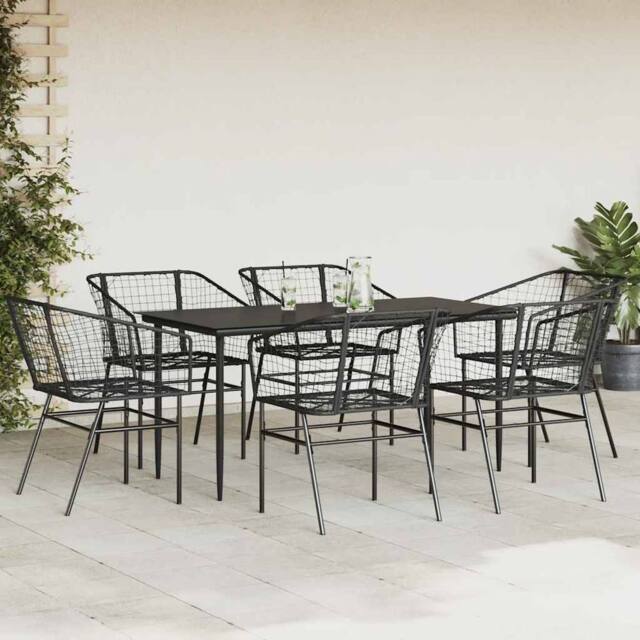 Berkfield Home Beautiful 7 Piece Garden Dining Set Black Poly Rattan Glass - image 1