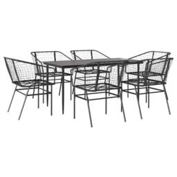 Berkfield Home Beautiful 7 Piece Garden Dining Set Black Poly Rattan Glass - thumbnail 3