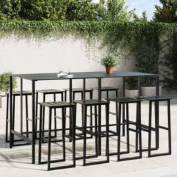 Berkfield Home Practical 9 Piece Garden Bar Set Black Powder-coated Steel - thumbnail 2