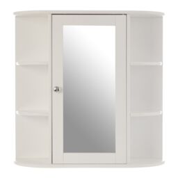 Orsina Contemporary Seven Shelf Mirrored Door Bathroom Cabinet, Compact Design Display Cabinet, Functional Cabinet in White - thumbnail 6