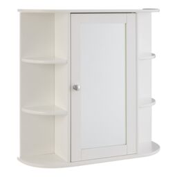 Orsina Contemporary Seven Shelf Mirrored Door Bathroom Cabinet, Compact Design Display Cabinet, Functional Cabinet in White - thumbnail 2