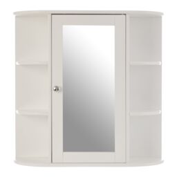 Orsina Contemporary Seven Shelf Mirrored Door Bathroom Cabinet, Compact Design Display Cabinet, Functional Cabinet in White - thumbnail 1