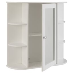 Orsina Contemporary Seven Shelf Mirrored Door Bathroom Cabinet, Compact Design Display Cabinet, Functional Cabinet in White - thumbnail 4