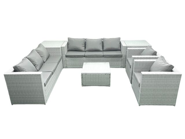 Fimous Outdoor Rattan Sofa Garden Furniture Set with 2 Armchairs Square Coffee Table 2 Side Tables Light Grey Mixed - image 1