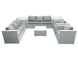 Fimous Outdoor Rattan Sofa Garden Furniture Set with 2 Armchairs Square Coffee Table 2 Side Tables Light Grey Mixed - thumbnail 1