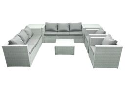 Fimous Outdoor Rattan Sofa Garden Furniture Set with 2 Armchairs Square Coffee Table 2 Side Tables Light Grey Mixed - thumbnail 2