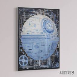 "Artery8 Dark Side Engineering Death Star Canvas Wall Art Print in Blue - Size: W18"" x H24""" - thumbnail 2