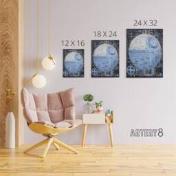 "Artery8 Dark Side Engineering Death Star Canvas Wall Art Print in Blue - Size: W18"" x H24""" - thumbnail 4