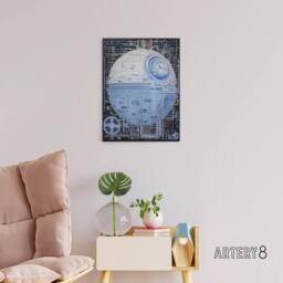 "Artery8 Dark Side Engineering Death Star Canvas Wall Art Print in Blue - Size: W18"" x H24""" - thumbnail 3