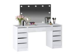 Vente-unique Double Dressing Table With LED Mirror - 9 Drawers - Gloss White - thumbnail 4