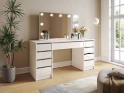 Vente-unique Double Dressing Table With LED Mirror - 9 Drawers - Gloss White - thumbnail 1