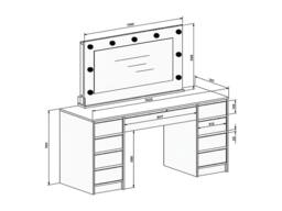 Vente-unique Double Dressing Table With LED Mirror - 9 Drawers - Gloss White - thumbnail 6