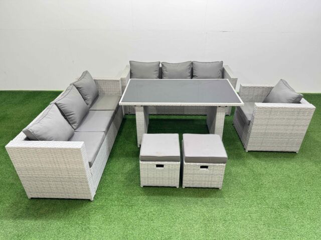 Fimous Patio Garden Furniture Sets with 2 Small Stool Light Grey - image 1