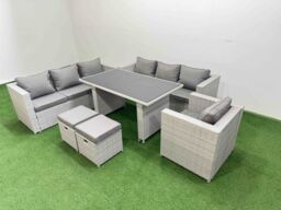 Fimous Patio Garden Furniture Sets with 2 Small Stool Light Grey - thumbnail 2