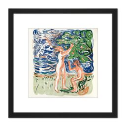 Artery8 Munch Norwegian Exhibition Charlottenborg Advert 8X8 Inch Square Wooden Framed Wall Art Print Picture with Mount in Black - thumbnail 1
