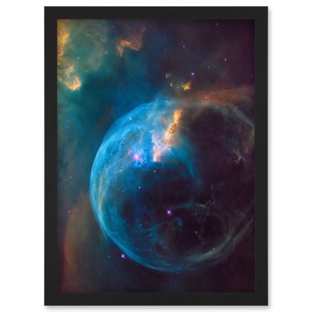Artery8 Hubble Space Telescope Image Bubble Nebula NGC 7635 Spherical Blue Stellar Gas Wind Around O Star By Finger Pillars Of Dust Art Print Framed - image 1