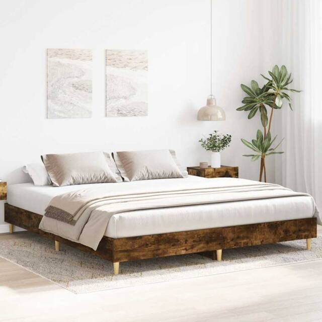 Berkfield Home Durable Bed Frame without Mattress Smoked Oak 160x200cm Engineere in Brown - Size: 160x200 cm - image 1