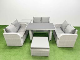 Fimous 7 Seater Patio Garden Furniture Sets with Side Table Big Stool in Light Grey - thumbnail 2