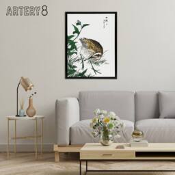 "Artery8 Greenshank & Bupleurum Japanese Framed Canvas Wall Art Print Kashu - Size: W24"" x H32""" - thumbnail 3
