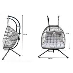 Fimous Rattan Garden Double Hanging Egg Chair Outdoor Furniture Grey in Dark Grey - thumbnail 2