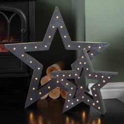 Samuel Alexander Set of 2 Battery Operated Light up Wooden Christmas Stars with 60 Warm White LEDs in Grey - thumbnail 9