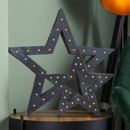 Samuel Alexander Set of 2 Battery Operated Light up Wooden Christmas Stars with 60 Warm White LEDs in Grey - thumbnail 6