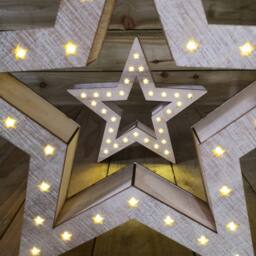 Samuel Alexander Set of 2 Battery Operated Light up Wooden Christmas Stars with 60 Warm White LEDs in Grey - thumbnail 4