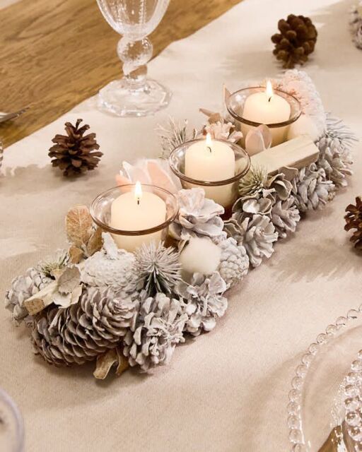 Dibor Wild Wonderland Trio Xmas Table Decoration Centrepiece Christmas Décor Candle Holders 37cm in White - image 1