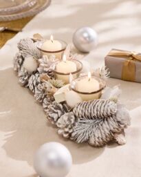 Dibor Wild Wonderland Trio Xmas Table Decoration Centrepiece Christmas Décor Candle Holders 37cm in White - thumbnail 4