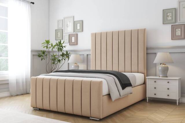 "Comfort Beds Sara Plush Bed Frame - 50"" Upholstered Headboard in Stone - Size: King" - image 1