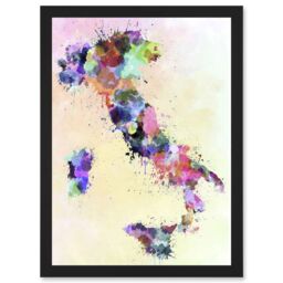 Artery8 Map Painting Italy Sardinia Sicily Paint Splash Colour A4 Artwork Framed Wall Art Print in Black - thumbnail 1