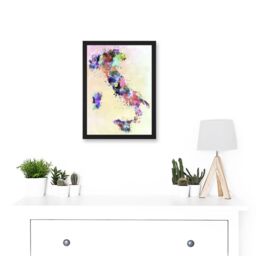 Artery8 Map Painting Italy Sardinia Sicily Paint Splash Colour A4 Artwork Framed Wall Art Print in Black - thumbnail 2