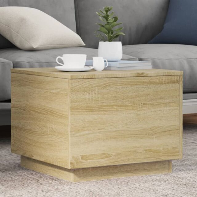 Berkfield Home Coffee Table with LED Lights Sonoma Oak 50x50x40 cm in Brown - Size: 50 x 50 x 40 cm - image 1