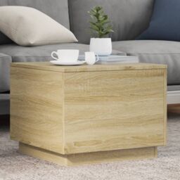 Berkfield Home Coffee Table with LED Lights Sonoma Oak 50x50x40 cm in Brown - Size: 50 x 50 x 40 cm - thumbnail 1