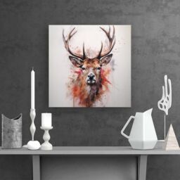 Warren Reed - Designer Watercolour Splashart Stag Face Canvas in Brown - Size: w40 inch x h40 inch - thumbnail 2