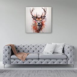 Warren Reed - Designer Watercolour Splashart Stag Face Canvas in Brown - Size: w40 inch x h40 inch - thumbnail 4