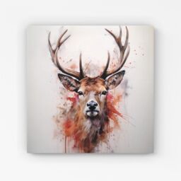 Warren Reed - Designer Watercolour Splashart Stag Face Canvas in Brown - Size: w40 inch x h40 inch - thumbnail 1