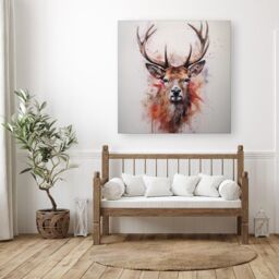 Warren Reed - Designer Watercolour Splashart Stag Face Canvas in Brown - Size: w40 inch x h40 inch - thumbnail 3