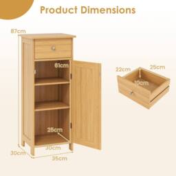 Costway Bathroom Storage Cabinet Floor Standing Wooden Cupboard in Natural - thumbnail 2
