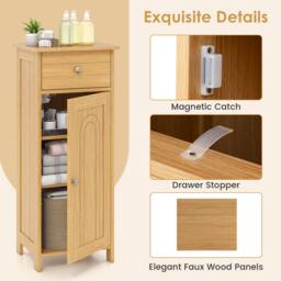 Costway Bathroom Storage Cabinet Floor Standing Wooden Cupboard in Natural - thumbnail 9